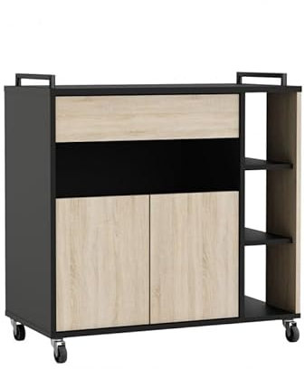 Box and beyond - Desserte Cuisine - roulettes - 78,4 x 79 x 39,6 cm - Noire - Placard et étagères - Rangement - Ilot Central - Meuble de Cuisine