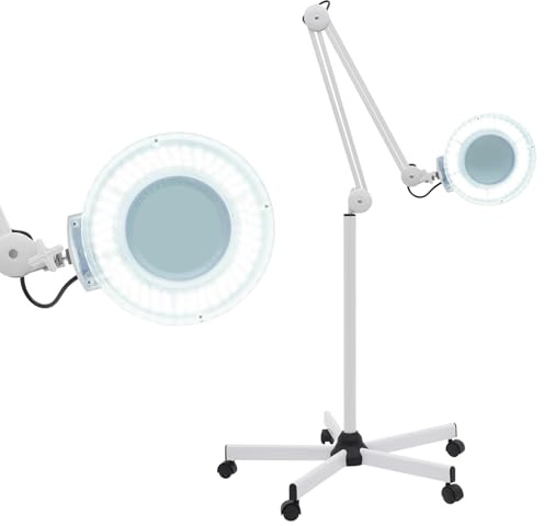 5 X LED lampada con lente di ingrandimento professionale, 24 W con lente in vero vetro e luce fredda dimmerabile, braccio girevole 125 mm di diametro, testa girevole a 180° per cosmetici, modellismo