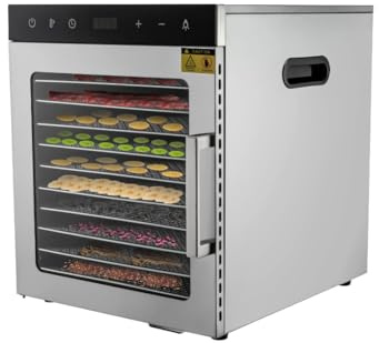 800 W, disidratatore alimentare in acciaio inox, a 10 piani, essiccatore elettrico per alimenti con temperatura regolabile di 30 – 90 °C, per asciugare verdure, frutta, carne e fiori