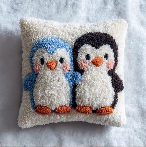 Taxpy Knüpfkissen Zum Selber Knüpfen,Pinguin, Weihnachten 43X43Cm Diy Kissenbezug Knüpfen Kissen Hülle Sofakissenbezug, Knüpfkissen Set Für Kinder Erwachsene