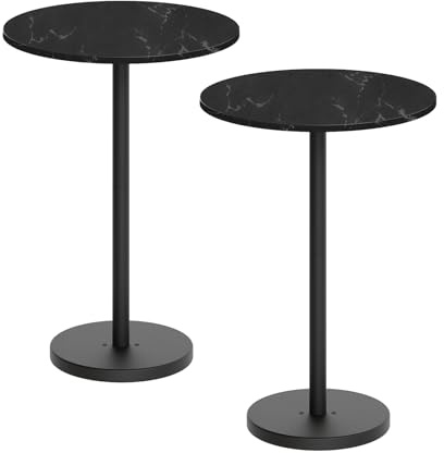 YATINEY Bar Table, Round Bar Table Set of 2, Counter Height Table, Pub Cocktail Table, Metal Frame, for Bistro, Dining Room, Living Room, Terrace, Marble Black and Black BT05L2BM