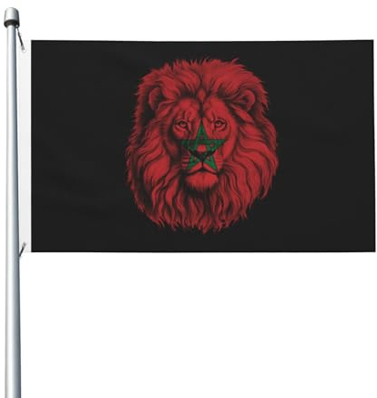 Drapeaux De Jardin Maroc Marocains Lion Noir Drapeau Fierté Couleurs Vives Bannière Jardins Decoration Bannières Extérieure Pour Défilé Balcon Fête 90X152CM