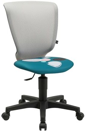TOPSTAR Titan Junior Kinder-Drehstuhl mit Motivstoff – ergonomischer Schreibtischstuhl für Kinder, höhenverstellbar, Rückenlehne atmungsaktiv, schwarzes Fußkreuz, Dots grau