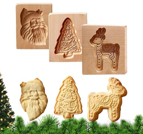 per Biscotti in Legno,Forniture Per Pasticceria Antiaderente - Stampino Per Burro Per Cucina Intagliato In Faggio | Per Spuntini Torte Classi Di Cucina Casa Natale Feste