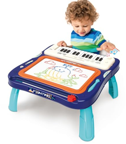 BAKAJI Lavagna Magnetica con Pianola per Bambini Giocattolo Creativo ed Educativo con Suoni, Piano Musicale con Lavagnetta per Sviluppare e Abilità, Idea Regalo Perfetta per Disegno, Musica, Creazione