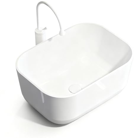 Keramik Waschbecken, Kleines Badezimmer Waschbecken, Aufsatzwaschbecken mit Armatur und Zubehör, Tiefe Handwaschbecken für Gäste WC, Balkon, Zuhause(X-Large)