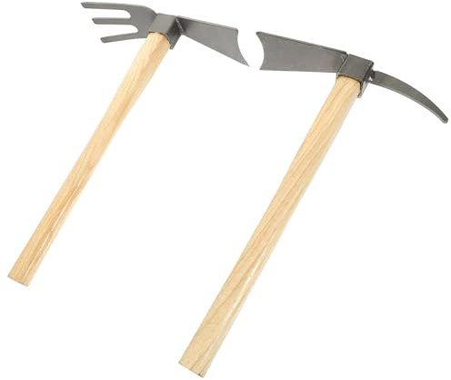 AKOOSY 2 stycken trädgårdshack i manganstål mångsidigt trähandtag för ogräsbekämpning, plantering och grävning, litet praktiskt tillbehör för trädgårdsälskare