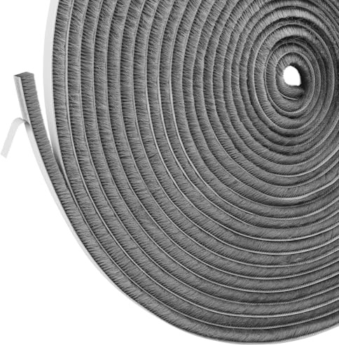 Inwee Junta de Cepillo Autoadhesiva, 12m (L) x 9mmx9mm, Burlete Cepillo para Puerta Corredera Ventana y Persiana, Exclusor de Corrientes para Puertas, para Anti Frío, Aislante, Ruido y Colisión-Gris
