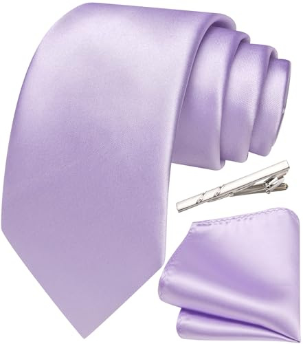 Ailisus Mens Lilac Tie Satin Necktie and Pocket Square Set for Wedding