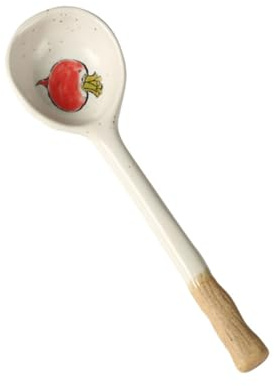UKCOCO Cuchara de Cerámica Japonesa para Sopa Pequeña, Cuchara de Postre y Ramen, Color Natural, Diseño Rústico, Utensilio Ligero y Práctico para Cocina y Servir
