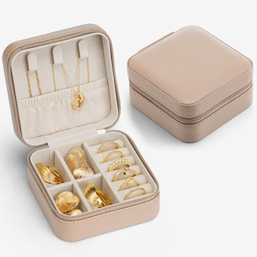 VLANDO Schmuckkästchen Reise, Schmuckaufbewahrung Klein, Basic | Geschenk für Damen, Urlaub Must Haves, Travel Essentials, Für Halsketten,Kompakt Leicht,Weiches Samtfutter, Milchkaffee