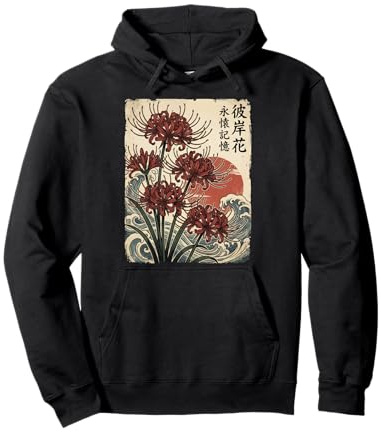 Giglio Ragno Rosso Fiore Giapponese Fiore Felpa con Cappuccio