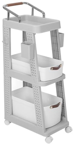 Toeponeer, Carro rodante para Oficina, Cocina, Organizador de Almacenamiento con Ruedas, Carro utilitario Multifuncional para el hogar, Estante Organizador móvil Duradero (Gris de 3 Niveles.)