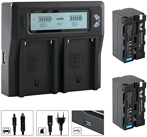 2X SK Akku Ersatz für Sony NP-F750 |- 4400mAh -| + LCD Dual Charger für Sony Akku NP-F550 NP-F730 NP-F960 NP-F970 NP-F980 / Blitzgeräte Videoleuchten