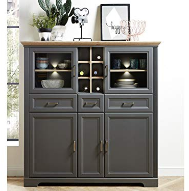 möbelando Highboard Anrichte Standschrank Hochkommode Buffetschrank Schrank Jillana III Graphit/Artisan Eiche