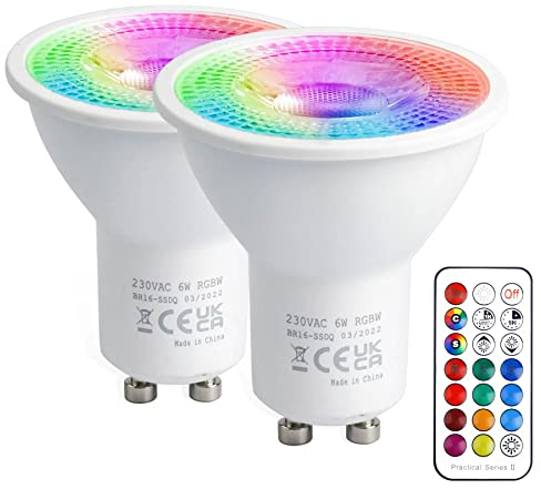 VARICART Lampadina LED GU10, 5W Lampadine LED Colorate 12 Colori Faretto LED RGB, Dimmerabile con Telecomando, Luce Bianco Caldo 3000K, 50W Equiv. per decorazione della casa (confezione da 2)