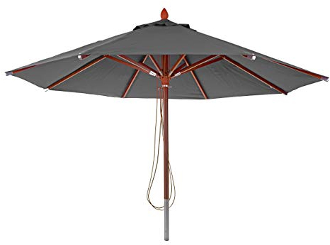 Mendler Gastronomie Holz-Sonnenschirm HWC-C57, Gartenschirm, Polyester/Holz 16kg, rund Ø4m Seilzug stoßsicher - anthrazit