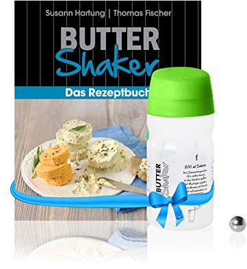 EINSTEIGER-SET für EINFACHES BUTTER MACHEN mit dem patentiertem Butter-Shaker (325ml) in GRUEN + kreativem Rezeptbuch (Verlag Südwest). Viele neue Rezepte für Butter und Buttermilch