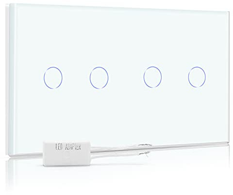 BSEED - Interruttore dimmer a LED con interruttore touch, 2 vie, 2 vie, 1 via, 157 mm, interruttore touch, funzione touch screen, con lampadina LED dimmerabile, Bianco 800.00W, 240.00V