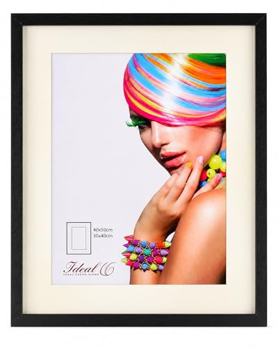 IDEAL TREND 3D Objektrahmen Bilderrahmen mit Passepartout & gehärtetem Glas Holz MDF Rahmen Foto Poster: Farbe: Schwarz | Format: 40x50