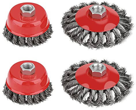 Ensemble de brosse en fil d'acier à roue rotative, 4Pcs Brosse à roue plate à nœud torsadé pour meuleuse électrique Rectifieuse d'angle Machine rotative, Brosse métallique pour meuleuse d'angle