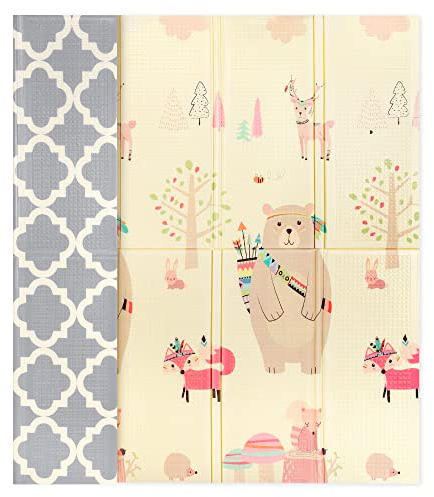 Sweety Fox XXL Krabbeldecke 180x200 1,5cm - Spielmatte Dick Wendbar Gepolstert Schaumstoff - Baby Krabbelteppich Faltbar
