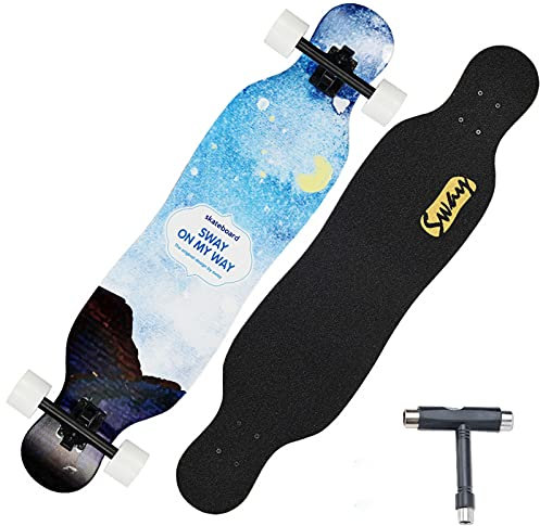 VOMI 41 Zoll Longboard Skateboard Mädchen Tanzbrett Straßenkünste Anfänger Straße Tanzen Skateboard Komplettes 7 Lagen Ahornholz Double Kick Concave Deck mit PU Rädern für Erwachsene Jungendliche,A