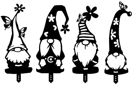 4Pcs Garden Gnome Stake, Acrylic Hollowed Santa Yard Art Decorations, Garden Gnomes Statue Silhouette for Daily Festive Art Outdoor Indoor (Multi-type)
