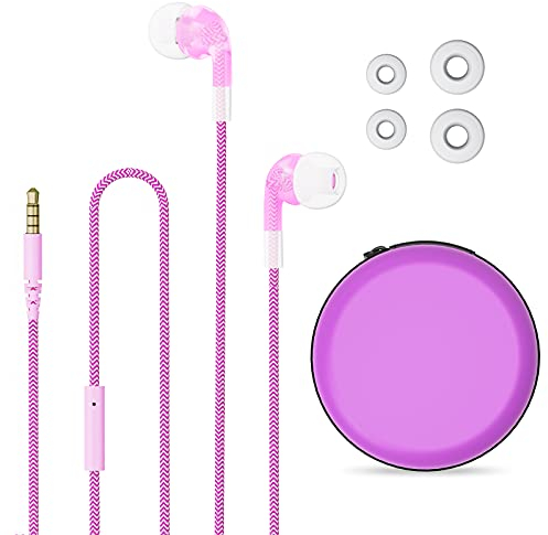 GEEKRIA Auricolari cablati per Bambini con Microfono e Controllo del Volume per Scuola e lezioni Online, Auricolari in-Ear Jack da 3,5 mm per Bambini con Limite di Volume di 85 Db, Custodia Inclusa