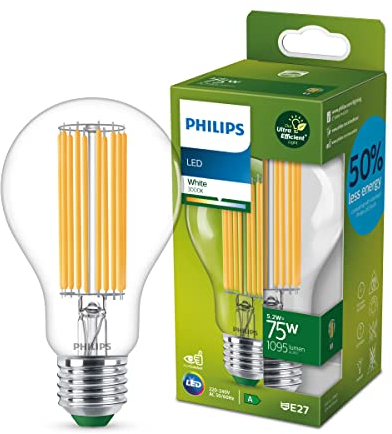 PHILIPS LED Classic ultraeffiziente E27 Lampe (75 W), LED Lampe mit neutralweißem Licht, energiesparende Lampe mit langer Nutzlebensdauer, Energieeffizienzklasse A, Warmweiß