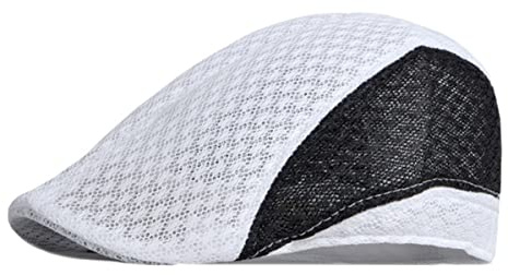 Rayson glidande mössa andas sommar mesh golfmössa Newsboy hattar mesh platt anka hattar casual keps Hollow Mesh basker mössa, Vit + svart, one size
