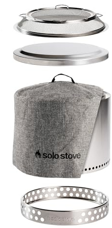 Solo Stove Feuerschale Bonfire Gartenset 2.0 | Inkl. Feuerstelle, Standfuß, Funkenschutz, Abdeckung, Deckel, Raucharme Holzverbrennung, Herausnehmbare Auffangschale, Edelstahl, 49,5 x 44,5 cm, 12,3kg