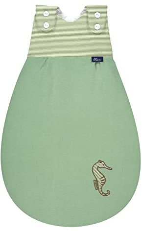 Alvi Baby-Mäxchen Außensack, Schlafsack mitwachsend, Baumwoll Schlafsack mit Strampelfreiheit, Babyschlafsack, Ganzjahresschlafsack (GOTS Seahorse, 56/62)