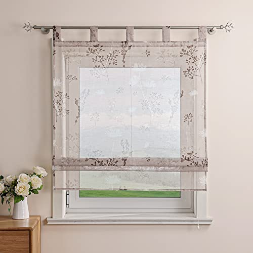 Delien Raffrollo Leinenoptik Transparente Rollos Landhaus Küche Gardine Modern Raffgardine mit Blumendruck »Löwenzahn« Schlaufenrollo für Klein Fenster mit Schlaufen BxH 100x140cm,Sand