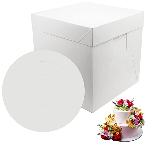 PHULWEL Scatola per Torte Con Vassoio a Gradini, Grande, Bianca, Contenitore Usa e Getta, 30 x 30 x 30 cm