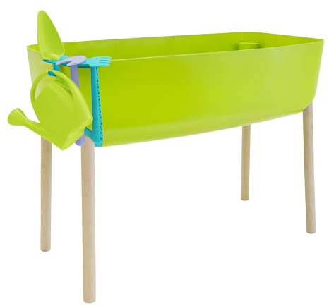 Gardenico Hochbeet für Kinder aus Kunststoff | Kräuterbeet/Blumenbeet für Garten/Balkon/Terrasse in grün | Inklusive 4 Zubehörteilen