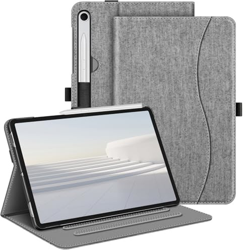 FINTIE Coque pour Samsung Galaxy Tab S10 Lite 10.9 Pouces 2025 et Galaxy Tab S10 FE/S9 FE 10.9”/S9 11”, Housse Multipositions, Etui avec Poche de Document, Sommeil/Réveil Auto, Gris