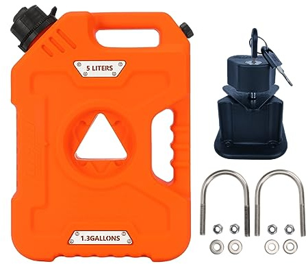Tucool Racing 5L Portable Fuel Drum Canister Gasoline Container Reserve Plastic Petrol Tank Diesel Storage Can Fit for Motorcycle SUV ATV Cars Boat Offroad (5L Orange Tank with Bracket)