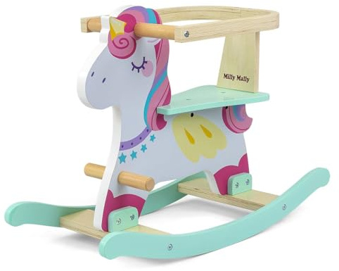 Schaukelpferd aus Holz mit Geländer Lucky 12 - Einhorn Milly Mally