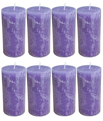8 Marken Rustic Stumpenkerzen - 100 x 50 mm - Paraffin-Wachs - in Lila - unparfümiert - Advent - Weihnachten - Kerzen
