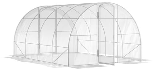 Outsunny Invernadero de Túnel 4x3x2 m Invernadero de Jardín con 2 Puertas Cubierta PE 150g/m² Estructura de Acero Galvanizado y Techo Redondeado para Cultivos Plantas Flores Transparente
