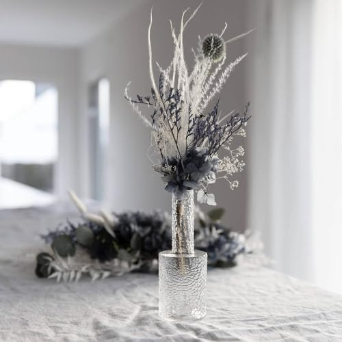 Lykke & You Trockenblumenstrauß Mini Tischdeko Eukalyptus blau Variante mit Hortensie, Verpackungseinheit 1x, Farbe blau
