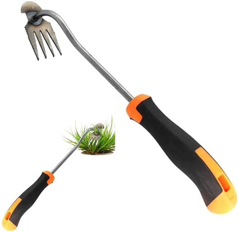 Ltsbaed Extractor manual de malas hierbas de jardín con mango de goma, antióxido, desbrozadora de acero inoxidable para jardín, excavar, excavar, aflojar el suelo
