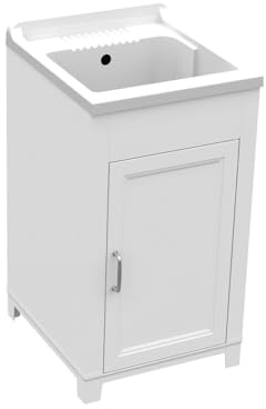 GLOUPIE Mobile Lavatoio Salvaspazio Wash In Resina Bianco Con 1 Anta Con Vasca Di Lavaggio Antiacido, L 45 x P 50 x H 85 cm, Completo Di Asse Lava Panni E Kit Di Scarico, Made In Italy