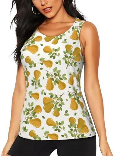 Débardeur d'entraînement court sans manches pour femme - Motif feuilles de poirier dorées - Pour yoga, gym, course à pied, Noir/blanc, M