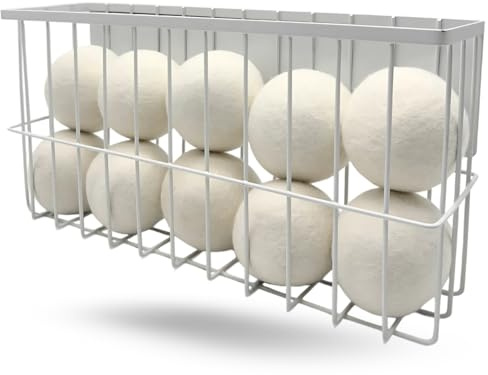 Dryer Ball Kit: 10 XL Wool Dryer Balls & Magnetic Holder - Natural Fabric Softener, Reusable, Reduces Clothing Wrinkles and Saves Drying Time (10pcs Wool Ball Dryer +Holder)