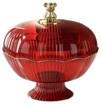 DimyFew Bear Figurine Lid Fruit Bowl on Pedestal with Lid, Decorative Pedestal Fruit Bowl, 9.4x10inch Removable Base for Party Wedding Vegetable Dessert Candy Snacks, Red