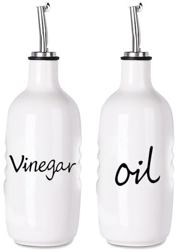 HAOTOP Farmhouse Ceramic Oil and Vinegar Dispenser Bottle Set (White)