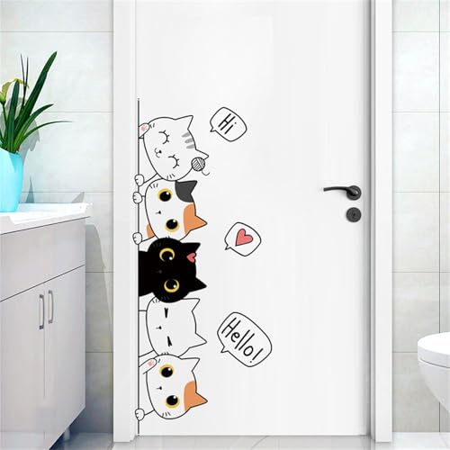 Wandtattoo Kinderzimmer, Türaufkleber Katze, wandsticker kinderzimmer, katzen sticker, Wandbild selbstklebend, Schlafzimmer Wanddeko für Junge Mädchen