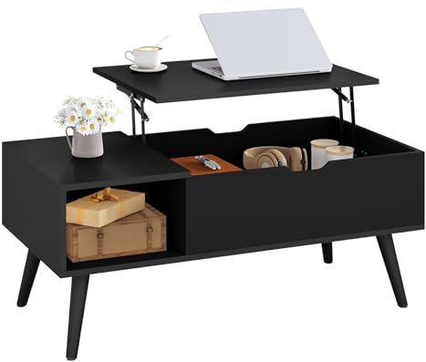 WOLTU Couchtisch höhenverstellbar, Wohnzimmertisch mit Stauraum, Kaffeetisch Beistelltisch Sofatisch, 100x(43-57) x50 cm, Schwarz, BTS26sz